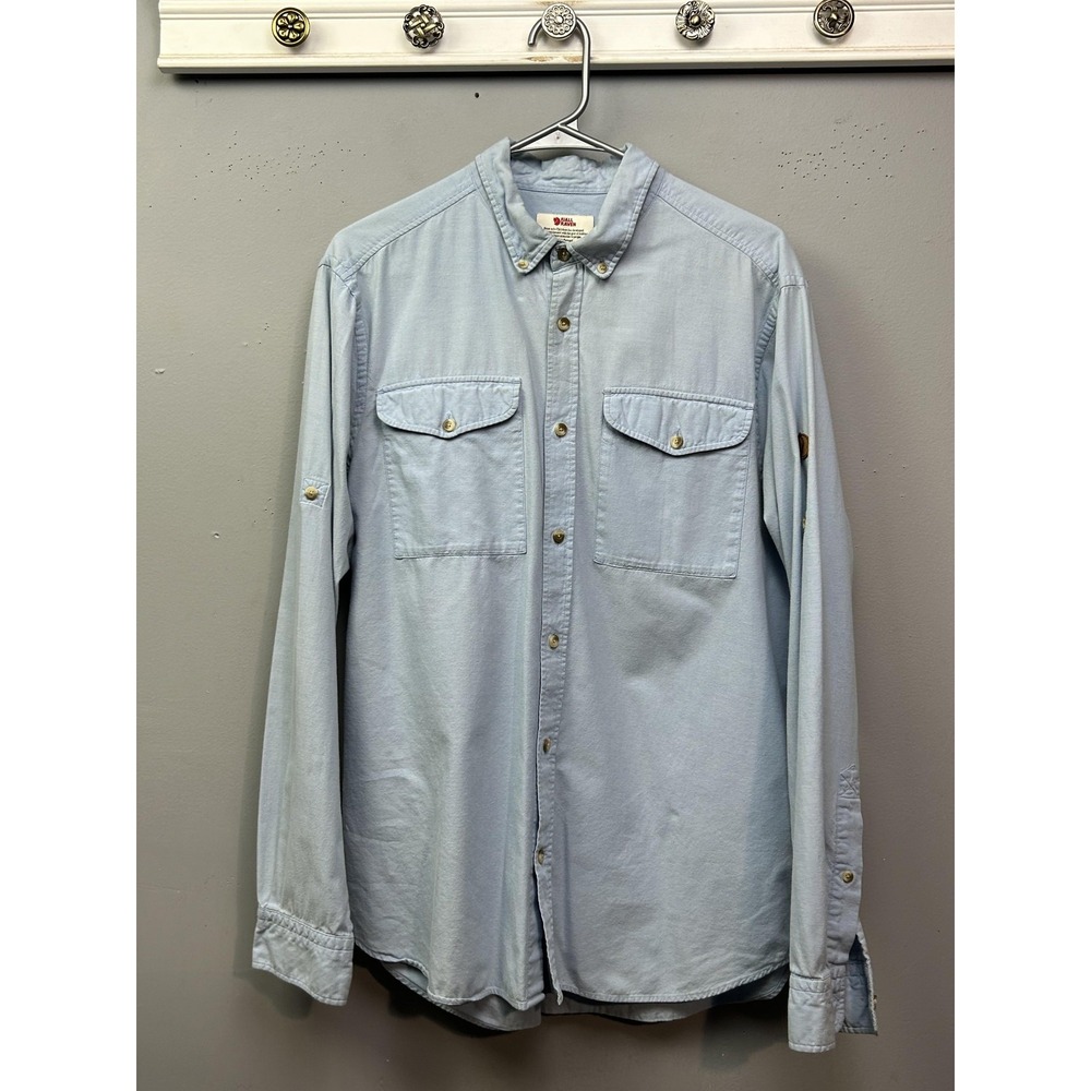 Fjallraven Shirt Men Large Blue Ovik Chambray Button Down Long Sleeve 81545
